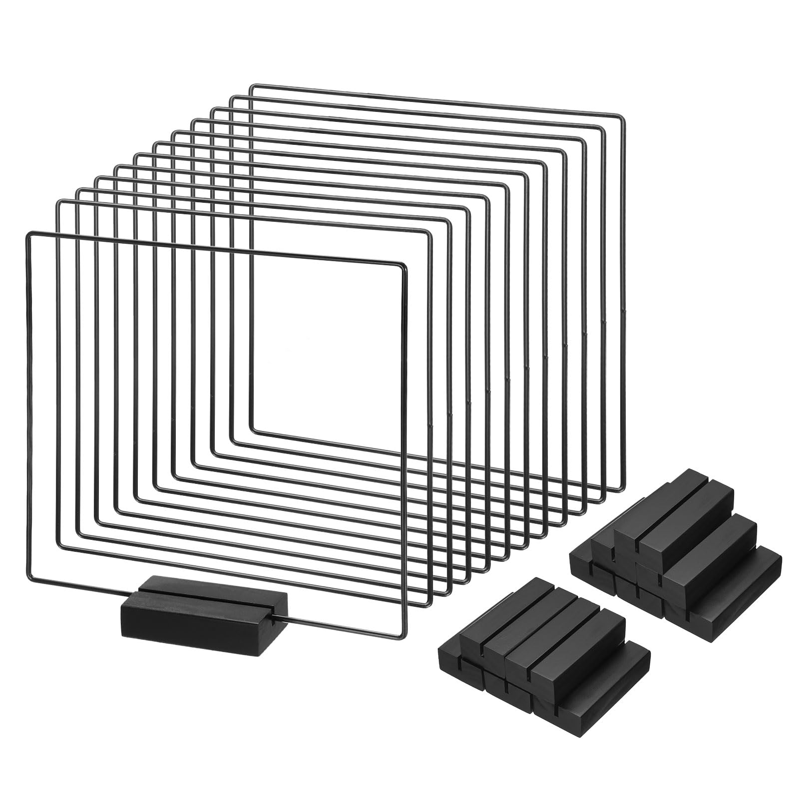 PATIKIL 12Inch Metal Floral Hoop with Stand, 12 Pcs Square Macrame Dream Catcher Ring for Party Table Centerpiece Wedding Decor Wall Hanging Crafts, Black