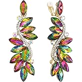 BriLove Women's Wedding Bridal Crystal Multi Marquise Filigree Flower Chandelier Clip-On Dangle Earrings