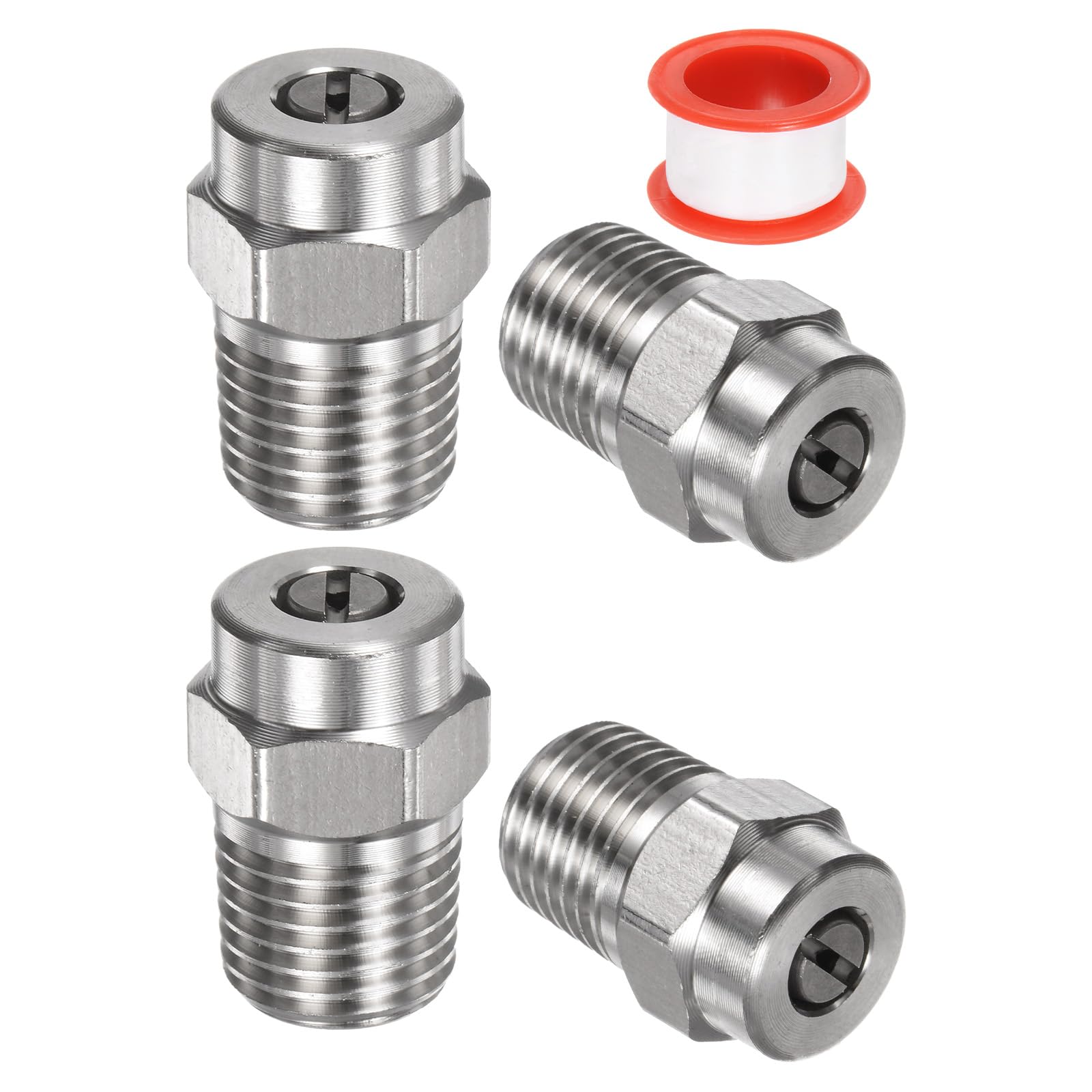 M METERXITY 4 Pack Surface Clean Tips - 40 Degree 1/4" NPT Male #40060 Pressure Washer Nozzles Cleaner Nozzle Replacement, Stainless Steel with Sealing Tape for Water Guns (1.514mm Orifice)