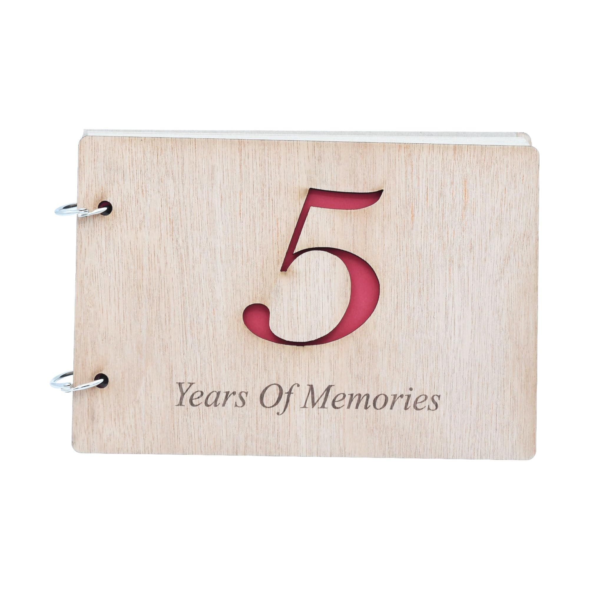 5th Anniversary Wood Scrapbook - 5 Years of Memories Add Photos Wooden Cover