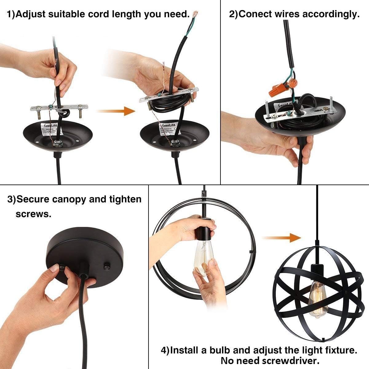 KingSo Industrial Metal Pendant Light, Spherical Pendant Light, Rustic Chandelier Vintage Hanging Cage Globe Ceiling Light Fixture for Kitchen Island Dining Room Farmhouse Entryway Foyer Table Hallway - - 