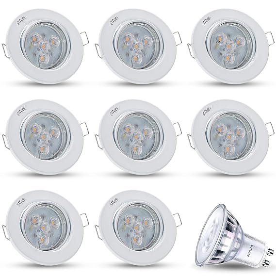 LED Einbaustrahler Schwenkbar Dimmbar DECORO Rund (Weiss) Inkl. 8X 5W LED Warmweiss 230V IP20 Deckenstrahler Einbauleuchte De