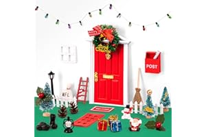 80UNCLEKIMBY 31Pcs Christmas Elf Fairy Door Kit - Miniature Accessories Garden Wooden Decorations Craft Set(Red)