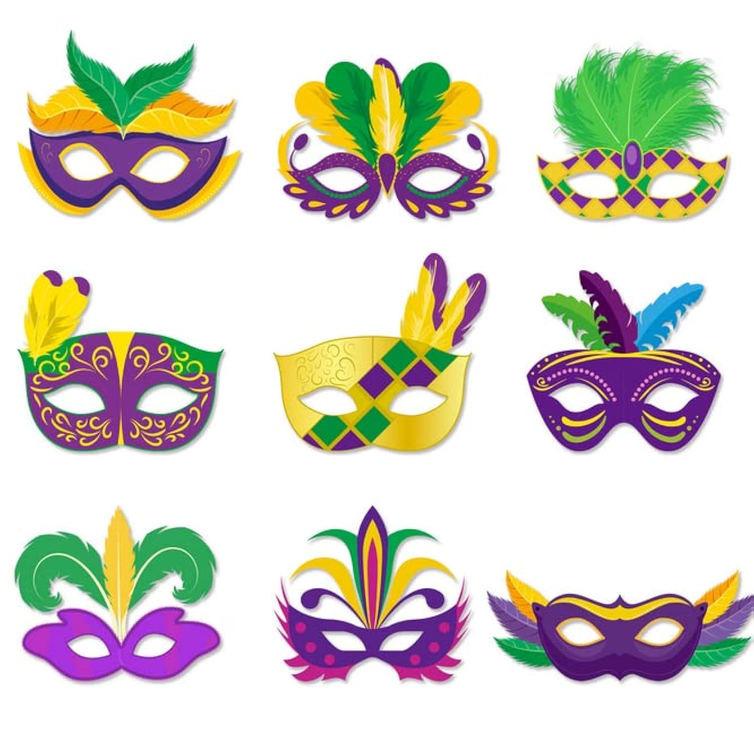 Losuya 9pcs Carnival Theme Party Paper Mask Feather Mask Eye Mask Decoration Mardi GRAS Costume Ball Photography Props