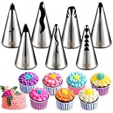 Suuker 7 Pieces Pleated Skirt Piping Nozzles Set, Stainless Steel Russian Nozzles Tips Piping Set For Pastry Fondant,Cake Decorating Supplies Baking Set Tools
