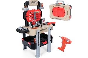 NELHALT Kids Tool Bench Set with Electric Drill and Realistic Tool, 2-in-1 Pretend Play Construction Workbench Toys for Boys & Girls, Ages 3+, Gray