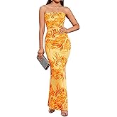 BTFBM Women Summer Strapless Maxi Dress 2026 Bodycon Floral Long Wedding Guest Dress Formal Tube Mesh Cocktail Dresses