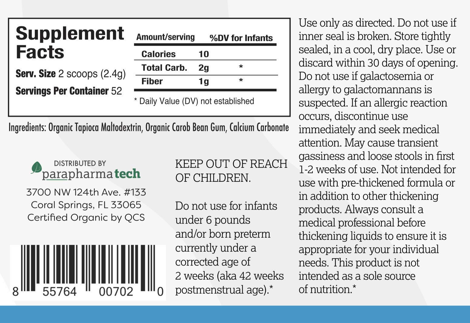 USDA Organic Gelmix Infant Thickener for Breast Milk and Formula, 4.4oz Jar Buy Online in UAE
