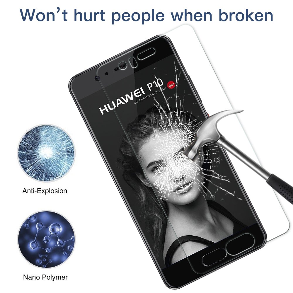 Panzerglas Schutzfolie für Huawei P10 - [2 Stück]Senisttech Huawei P10 Panzerglasfolie - 9H Härte Displayschutzfolie, Ultra Kristallklar 99% Transparenz-Schutz vor Kratzen, Öl, Bläschen
