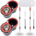Mop and Bucket Set, 360° Spin Mop and Bucket with Wringer Set and 6 Microfiber Mop Refills, Stainless Steel 61" Extended Handle Spinning Mop Bucket System for Floor Cleaning (2 Sets)