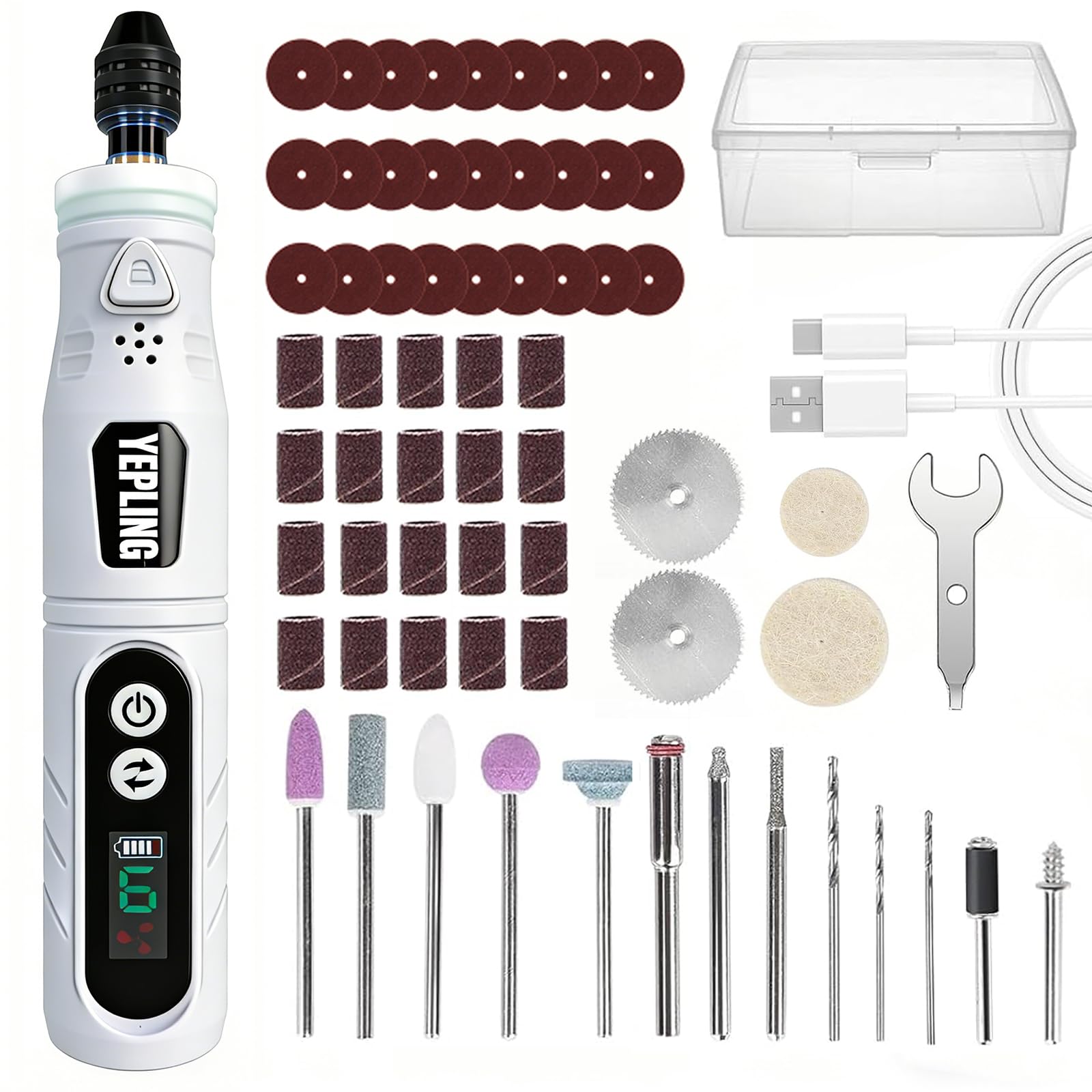 Photo 1 of ***MISSING PARTS***
Cordless Rotary Tool, 3.7V Li-ion Electric DIY Mini Grinder Kit with Front LED Work Light, 6 Variable Speed, 68pcs Accessories USB Charging Multi-Tool with Universal Chuck Perfect for Light Duty