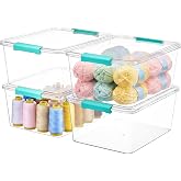 Vtopmart 4 Pack 12 Qt Clear Craft Storage Bins with Lids and Latches | Stackable Plastic Storage Box for Art &amp; Craft Supplies, Paper, Toys, BPA-Free Containers for Organizing
