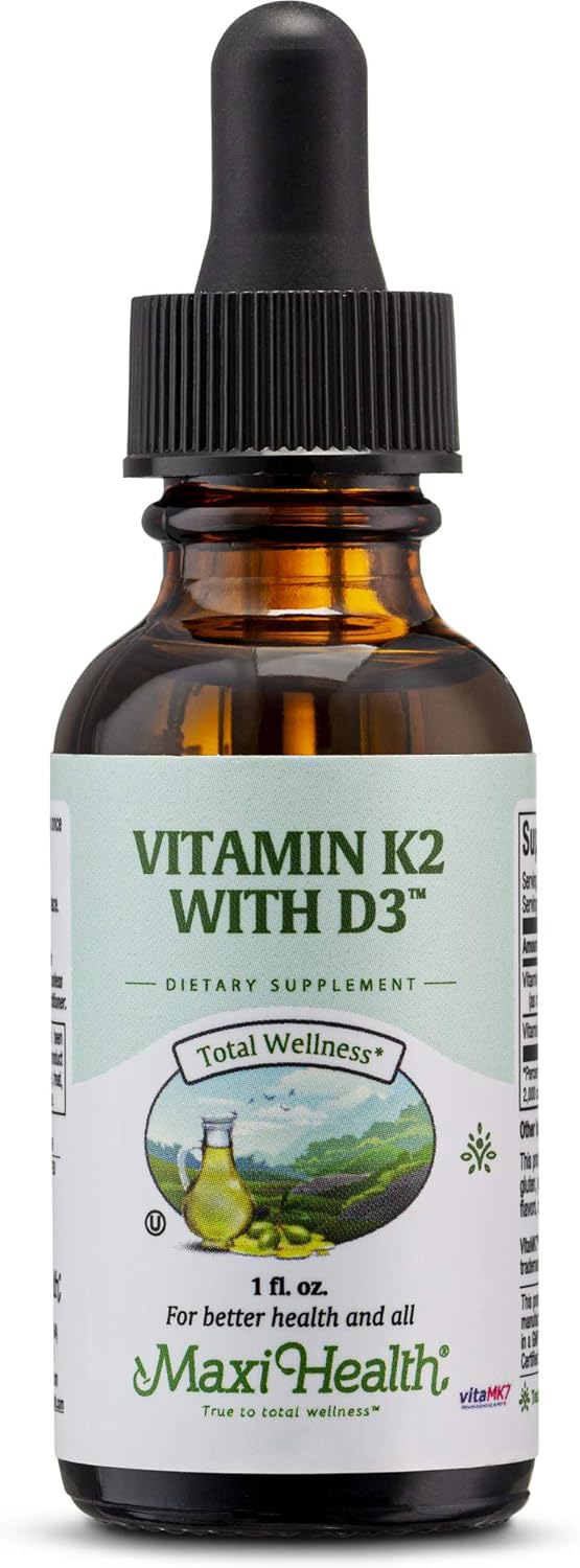 MaxiHealth Liquid Vitamin K2 MK7 with D3 Drops for LongTerm Health