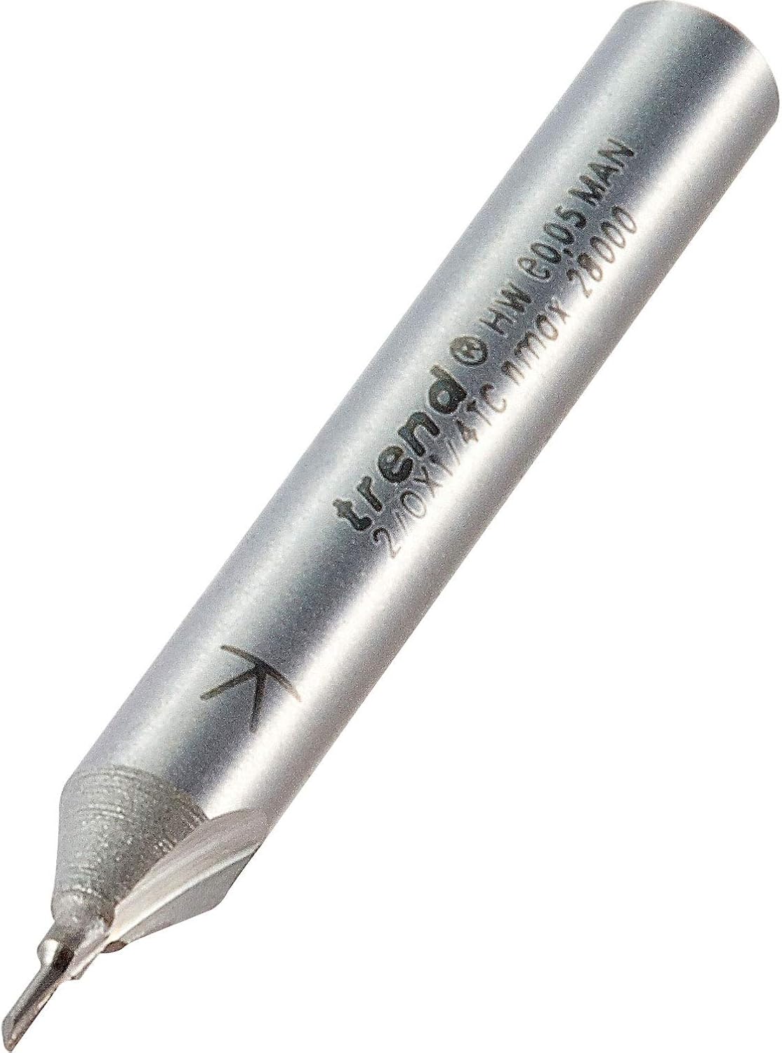 Trend Professional Single Flute Cutter, 1/4 Inch Shank, 1mm Cut Diameter & 3mm Cut Length, Tungsten Carbide Tipped, 2/0X1/4TC