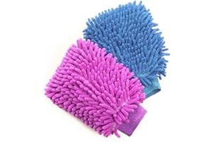 BesMelody House Cleaning and Car Washing Gloves, Home Dusting Microfiber Mitts, Wash Clean Polish Faster (2-Pack, Pink/Blue)