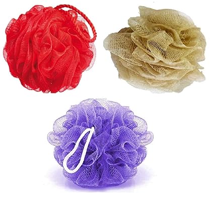 KRIWIN Set of 3 Bath Loofah(Purple, Golden & Red)