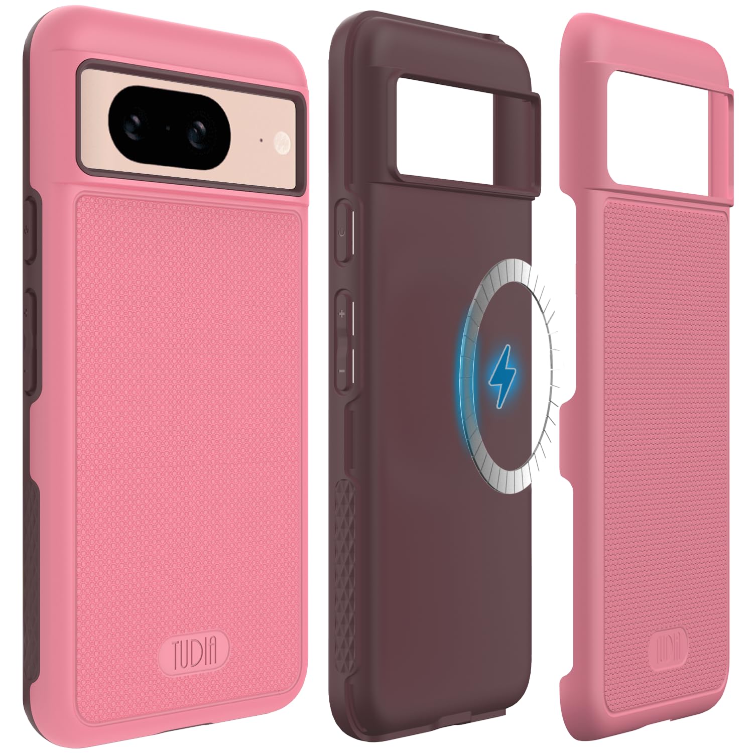 TUDIA MergeGrip Designed for Google Pixel 8 Case 2023, [MagSafe Compatible] Military Grade Slim Dual Layer Raised Edge Non-Slip Phone Case (Smokey Pink)