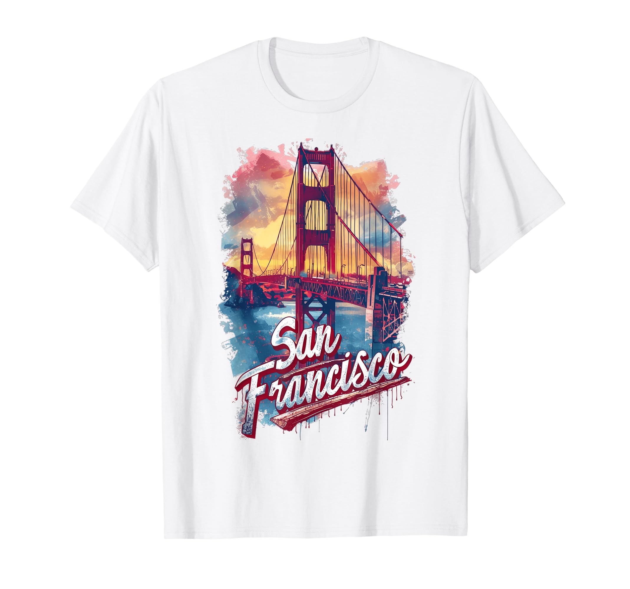Photo 1 of ***(BLUE)*** San Francisco Golden Gate Bridge Watercolor Souvenir T-Shirt, XS ***(BLUE)*** 