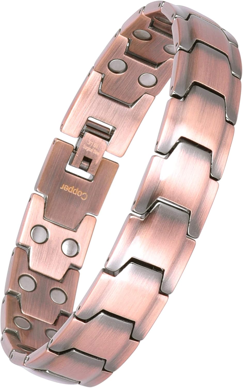 Elegant Mens Double Magnet Wide Copper Magnetic Therapy Bracelet Pain Relief for Arthritis and Carpal Tunnel: Health & Personal Care