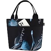 Aosbos Lunch Tote Bag, Insulated Lunch Box for Women, Leakproof Lunch Cooler Purse for Work, Black Dream Flower