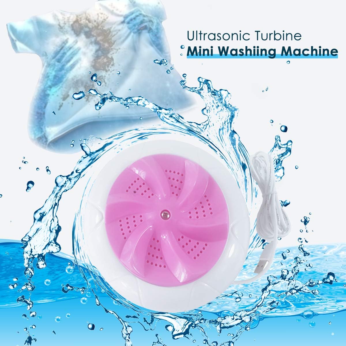 GEMITTO Ultrasonic Turbine Washing Machine, Clothes Washer, USB Portable Mini Laundry Cleaning Machine, 2 in 1 High Frequency Laundry Washer for Travel and Children's Laundry Pink