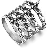 HZMAN Gothic Punk Spine Skeleton Ring Bone Stainless Steel Rings for Men Women Biker Jewelry Gift