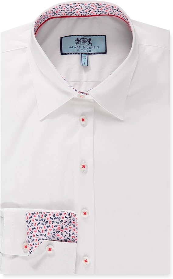 HAWES & CURTIS Womens White Fitted Stretch Shirt with Contrast Detail - Single Cuff, White, 6 at 