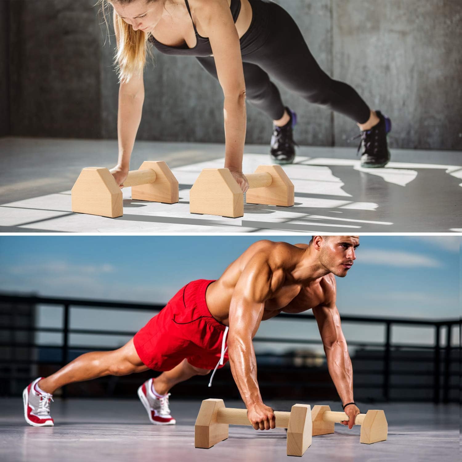 PELLOR Push-ups Bar Wooden Press-up Support Stand I-shaped Anti-slip Indoor and Outdoor Arm Chest Muscle Training Fitness Equipment - Image 3
