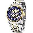 A ALPS Mens Watch Skeleton Luxury Mechanical Stainless Steel Waterproof Black Automatic Self-Winding Roman Numerals Diamond Dial Wrist Watch