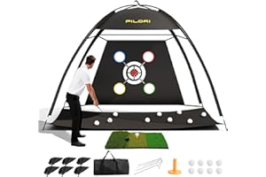 FILORI Golf Practice Net 10x7FT - Golf Hitting Net with Tri-Turf Mat, 8 Balls, Tee & Carry Bag, Indoor/Outdoor Backyard Training for Driving Chipping Swing, Ideal Gifts for Men Dad Husband Golfer