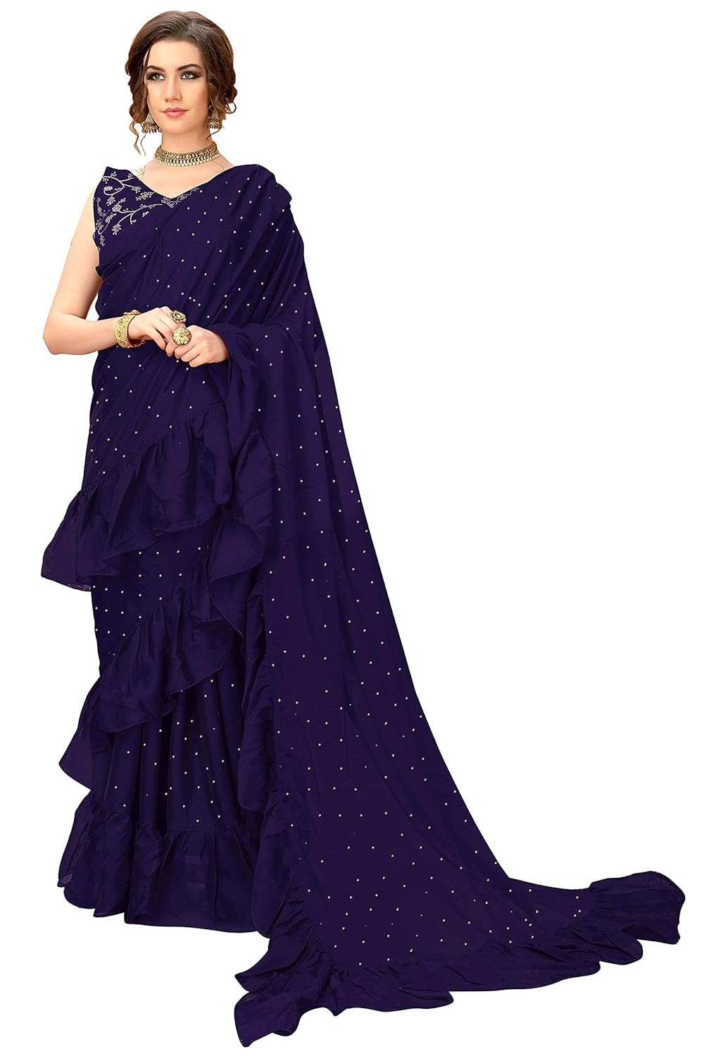 glory sarees women's ruffel saree (ruffel_saree101)