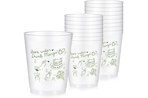 Baderke 16 Bachelorette Party Cups Margarita and Matrimony Clear Frosted Plastic Cute Bach Party Drinkware Reusable Cups Supplies Bridal Shower Favors Engagement Decorations Gift(16oz, Green Margs)