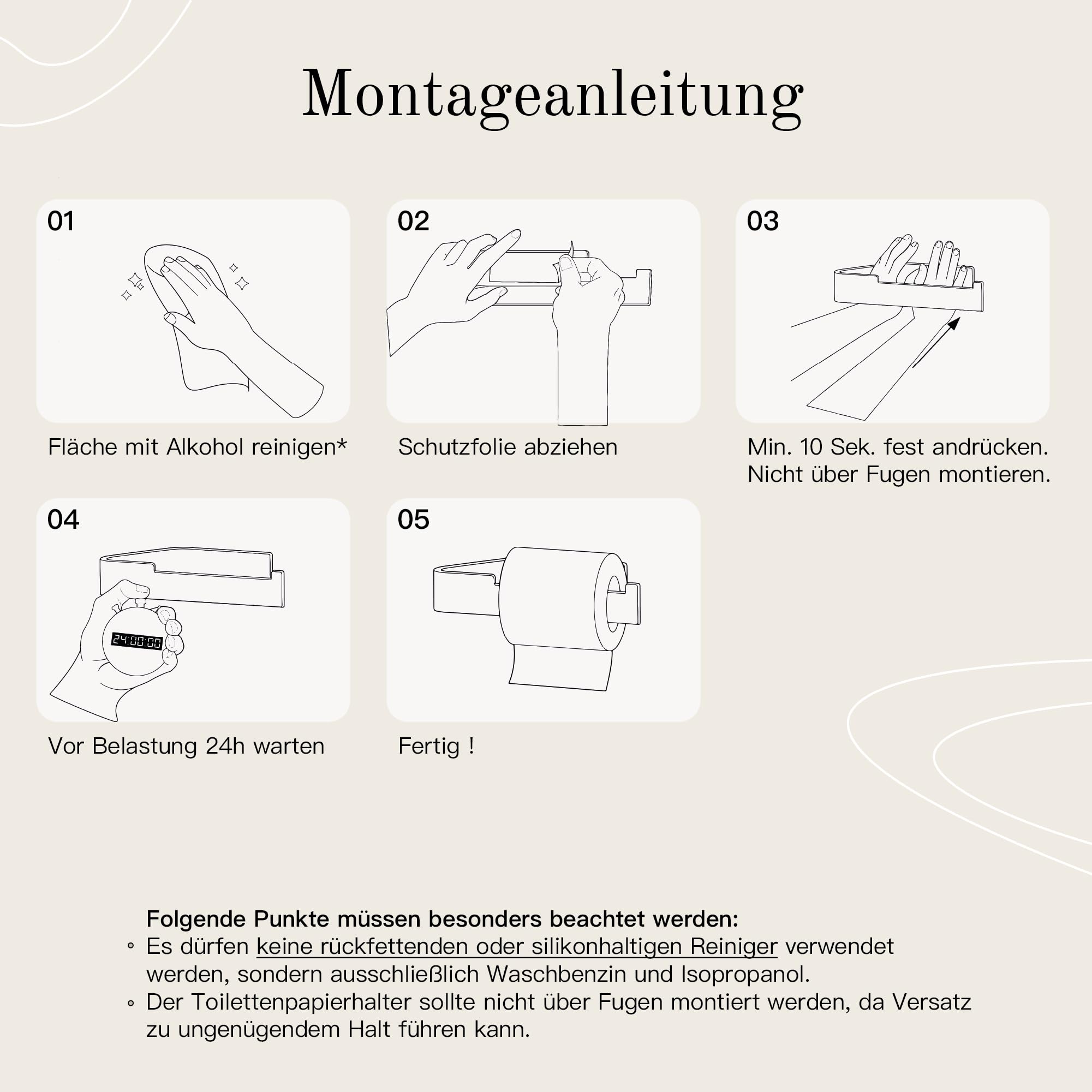Designfabrik Hamburg Toilettenpapierhalter ohne Bohren | Klopapierhalter zum Kleben | Klorollenhalter Bad | WC Rollenhalter selbstklebend | Toilettenpapierhalter Silber | Modernes Design 7