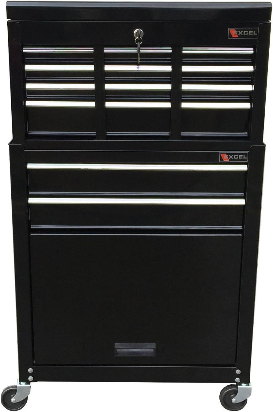 Professional Mechanics Rolling Tool Chest With 8 Drawers- Durable Heavy Duty Ball Bearing Sliding Drawers Easy Open With Security Lock- Perfect Tool Organizer Storage- Home Garage Mechanic Black