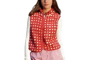 SeeLuNa Womens Checkered Sherpa Vest Sleeveless Winter Fleece Jacket High Neck Zip Up Plaid Gilet with Chest Pocket