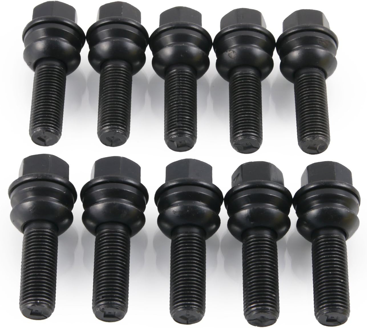 10pcs Extended Black Lug Bolts (14x1.5 Threads, R14 Ball