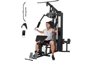 Multifunctional Carbon Steel Home Gym Equipment, Full Body Workout Machine with 150 Lb Weight Stack and Pulley System, Streng