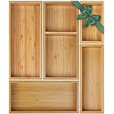 Bamboo Drawer Organizer Set, 5 PCS Multi-Use Individual Wood Storage Organizers, Junk Drawer Divider and Storage Trays Containers for Kitchen, Bathroom, Office Desk, Makeup, Jewelry, Utensils