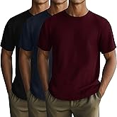 Ficerd 3 Pack Men's Short Sleeve Waffle Knit Shirts, Casual Textured Crew Neck Summer T-Shirts Lightweight Solid Pullover Tee