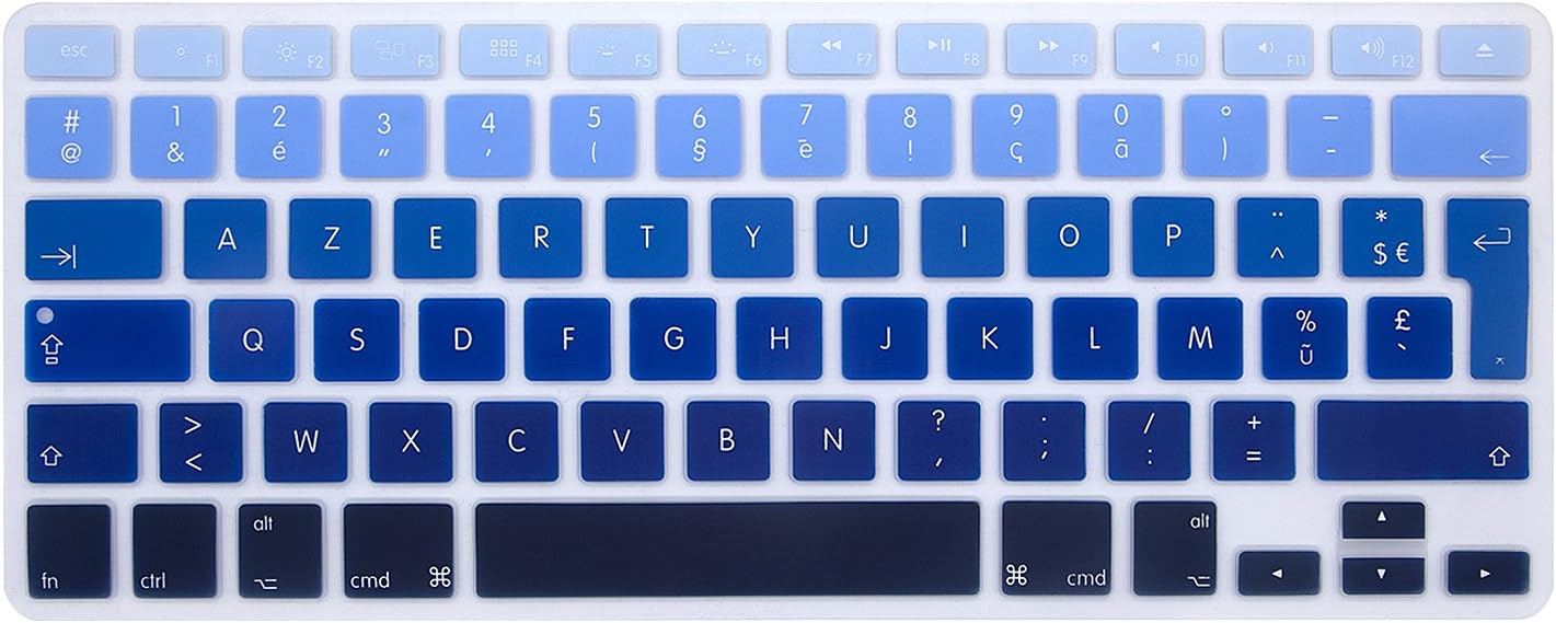 MMDW EU/UK French AZERTY Language Keyboard Cover for Macbook Pro 13 Inch,15 Inch(with or without Retina Display,2015 or Older Version) for Macbook Old Air 13 European/ISO Keyboard Silicone Skin