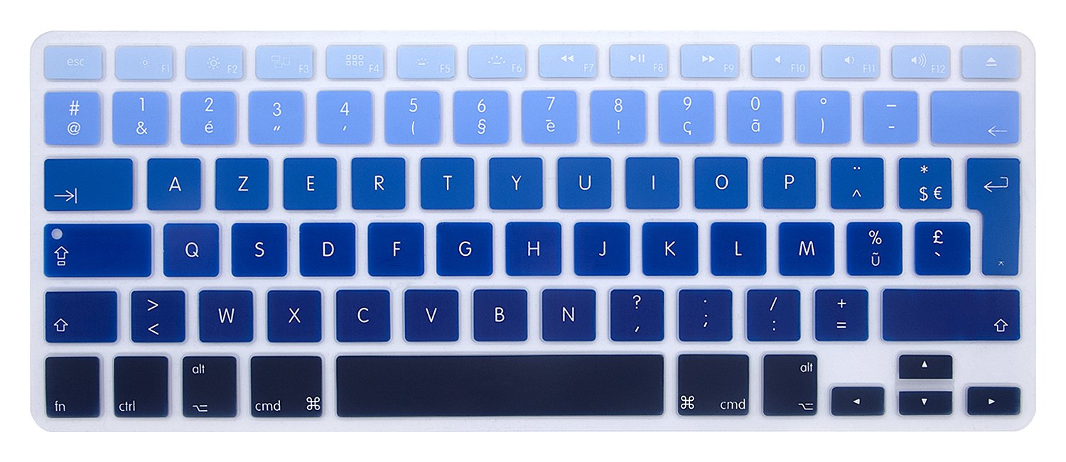 MMDW EU/UK French AZERTY Language Keyboard Cover for Macbook Pro 13 Inch,15 Inch(with or without Retina Display,2015 or Older Version) for Macbook Old Air 13 European/ISO Keyboard Silicone Skin
