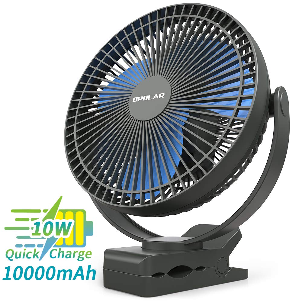 OPOLAR 10000mAh Battery Operated Clip on Fan, 8 Inch Rechargeable Personal Fan, 4 Speeds, USB Desk Fan, Whisper Quiet, Sturdy Clamp Portable for Golf Cart Treadmill Camping Tent Home Office Blue