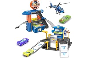 Fistone Jeu de stationnement et lavage de voiture pour enfants – Comprend un tapis de jeu et 3 voitures à changement de coule