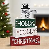 Shzbtdo Christmas Table Decorations, Snowman Christmas Wooden Tiered Tray Decor, Farmhouse Holiday Tabletop Decor for Kitchen, Shelf, Mantel, Fireplace, Office, Gift Exchange