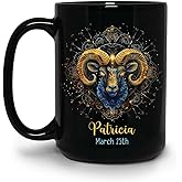 Elegant Aries Zodiac Coffee Mug, Personalized Astrology Black Cup, Customized Name & Date Aries Horoscope Cup, Custom Zodiac Themed Mug, Birthday Cup Gift, Ceramic Mug 15oz