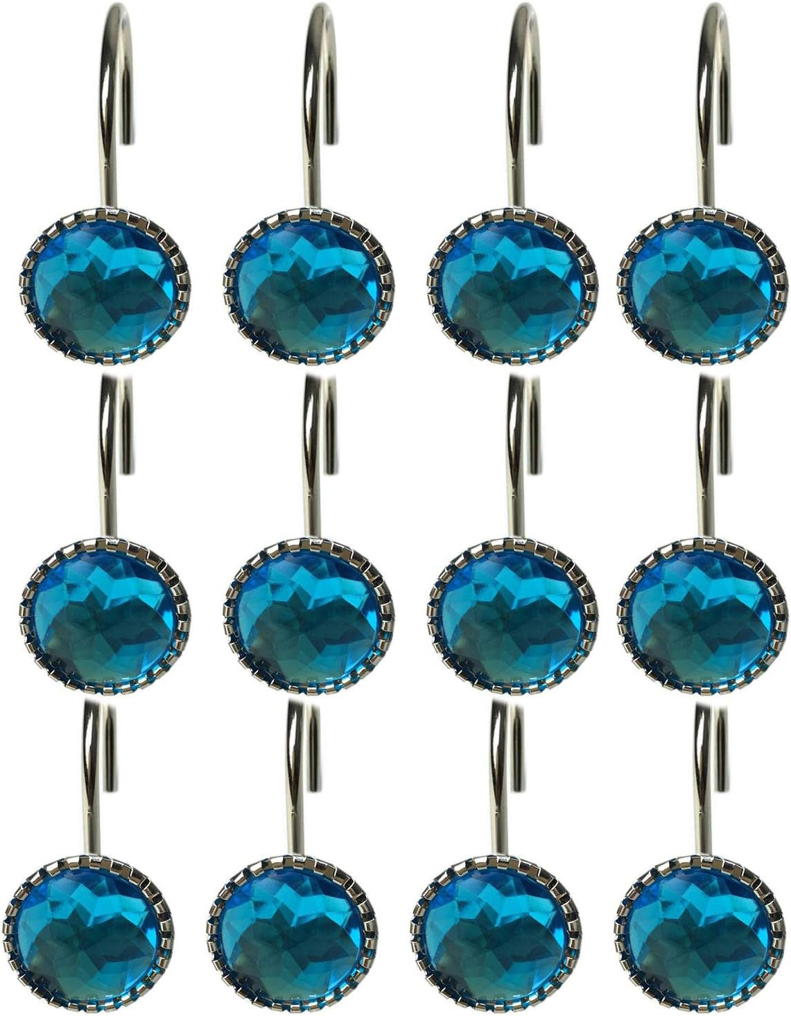 YYC Set of 12 Arylic Round Crystal Shower Curtain Hooks Bling Rhinestone for Bathroom (Blue)