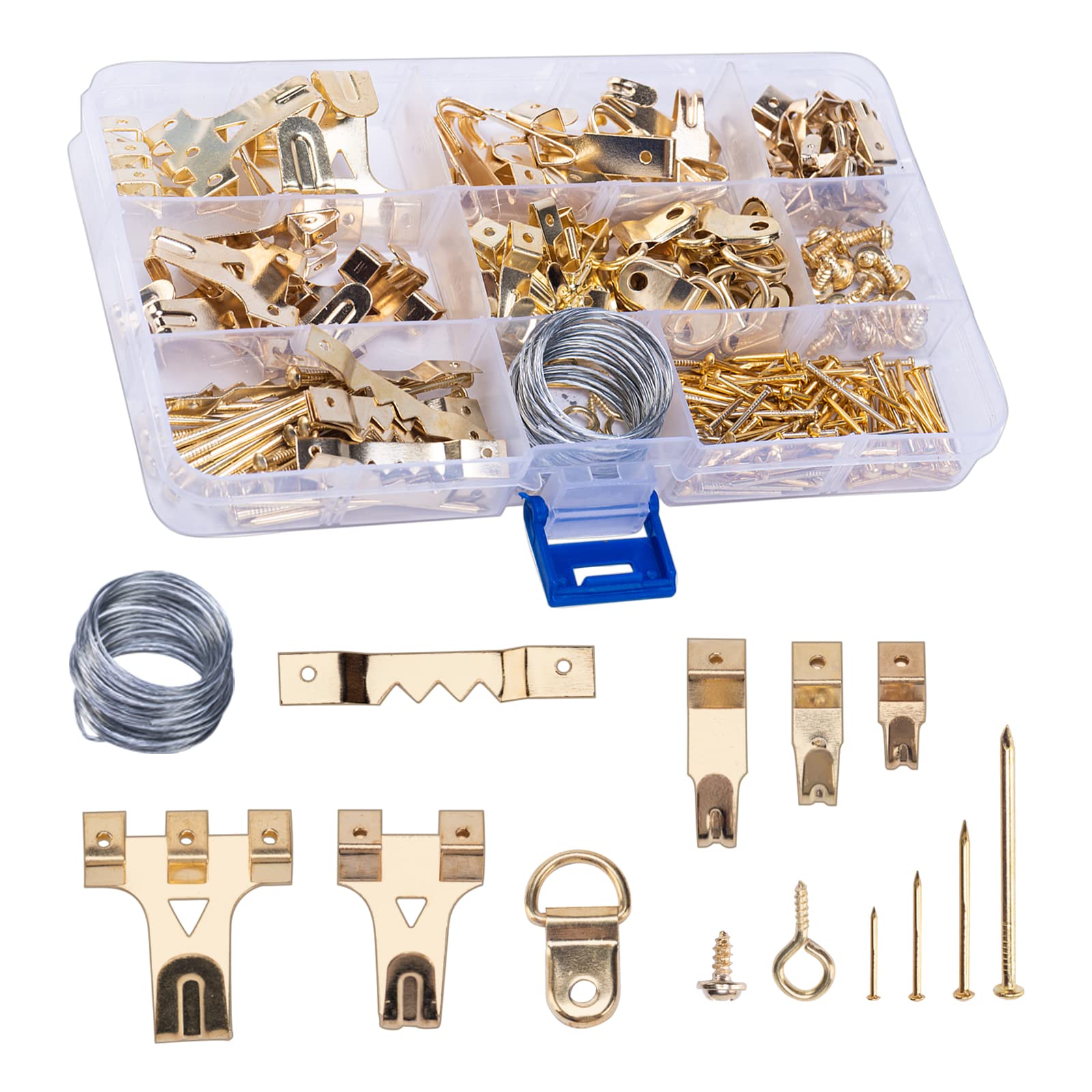 Ruimou 276pcs Picture Hangers Kit, Including eavy Duty Wall Hooks,Nails,Wire,Screws,D-Rings,Sawtooth.for Household/Office Tools