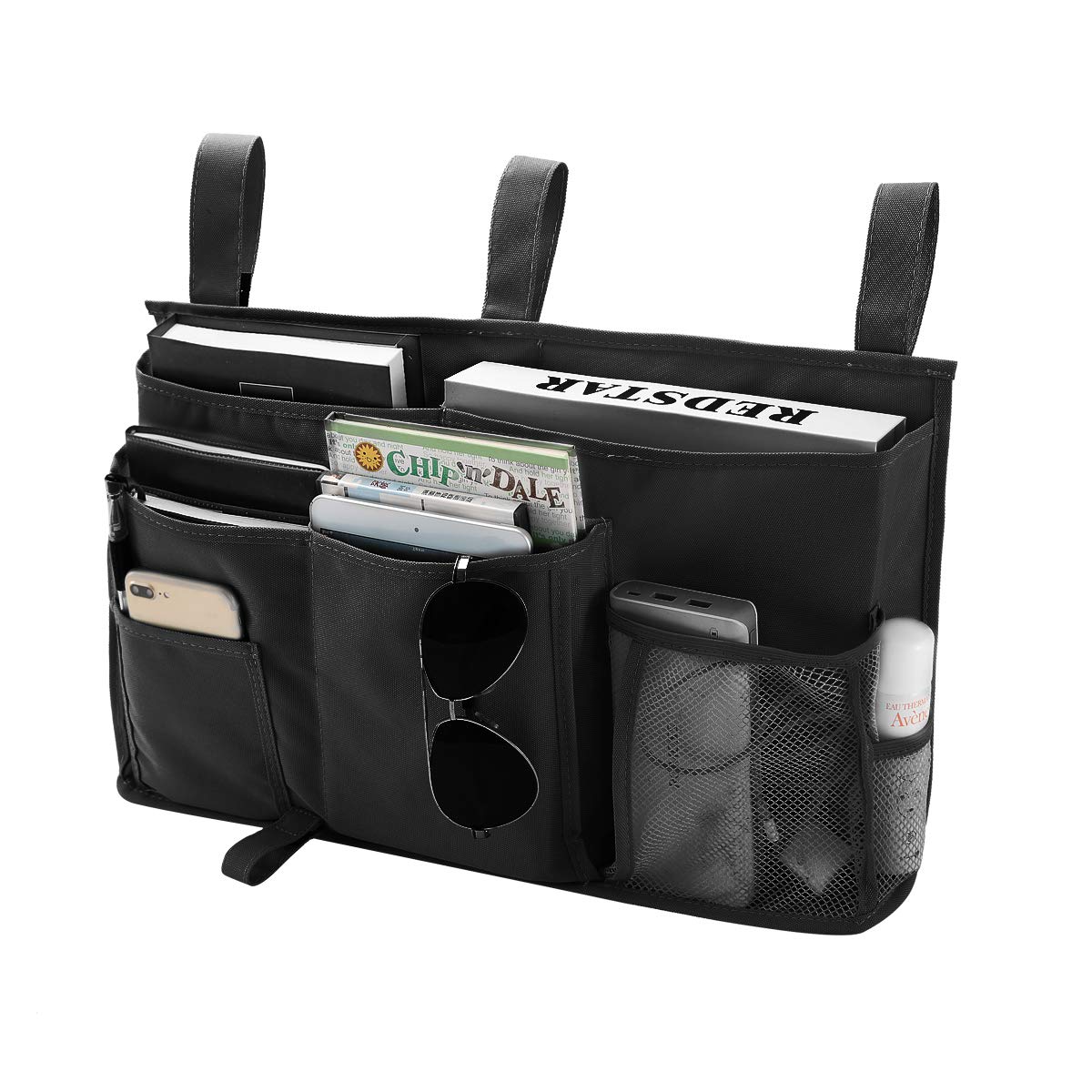 Bseash Bunk Bed Organizer, Bedside Caddy Hanging Organizer Storage Bag 8 Pockets, Black