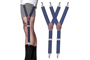 STAY GENT Y-Style Shirt Stays For Men with Non-Slip Locking Clamps and Adjustable Elastic Straps, Navy
