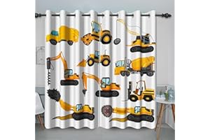 Baocicco White Construction Truck Curtains for Boys Bedroom Kids Construction Site Blackout Window Curtains with Grommets Nursery Cartoon Tractor Trucks Themed Decor Drapes 2 Panels 46x72 Inch